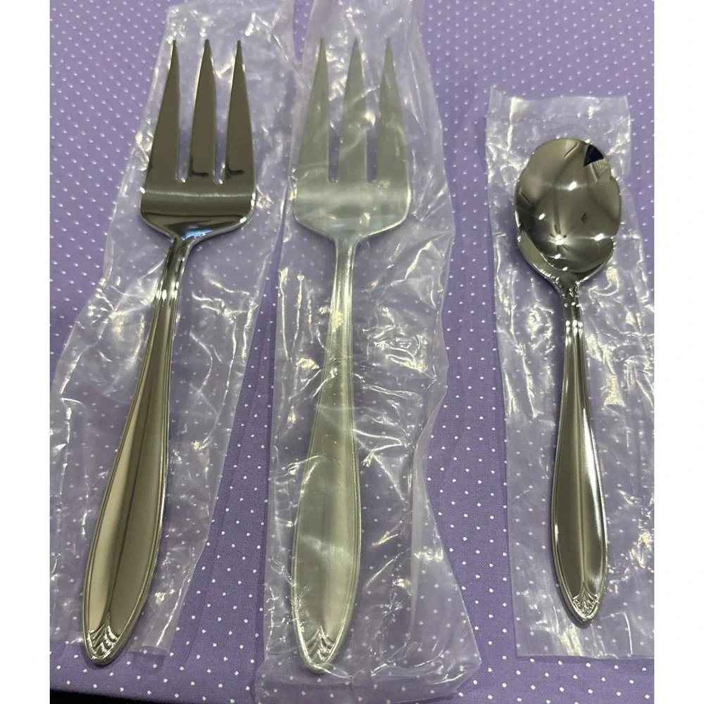 Lenox Covington Stainless Steel Flatware Meat Fork Sugar Spoon Set of 3 NEW